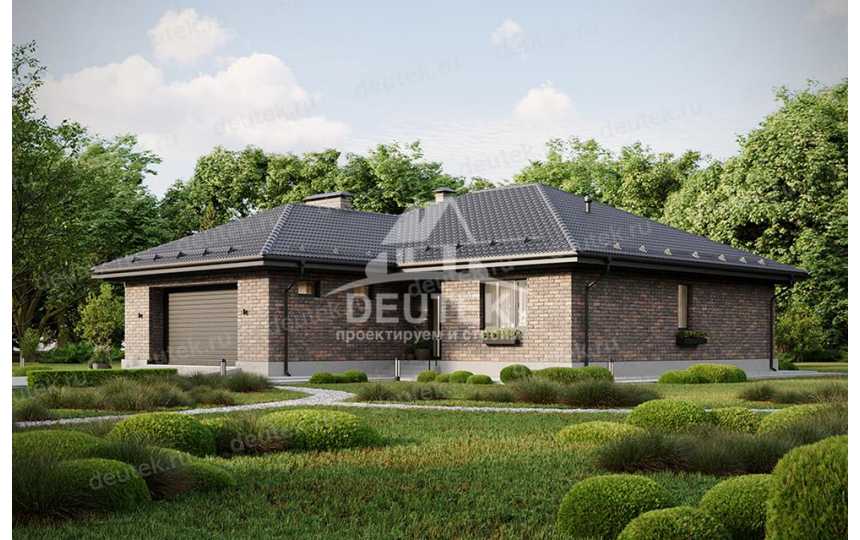 Проект узкого одноэтажного дома с одноместным гаражом и кабинетом - LK-234