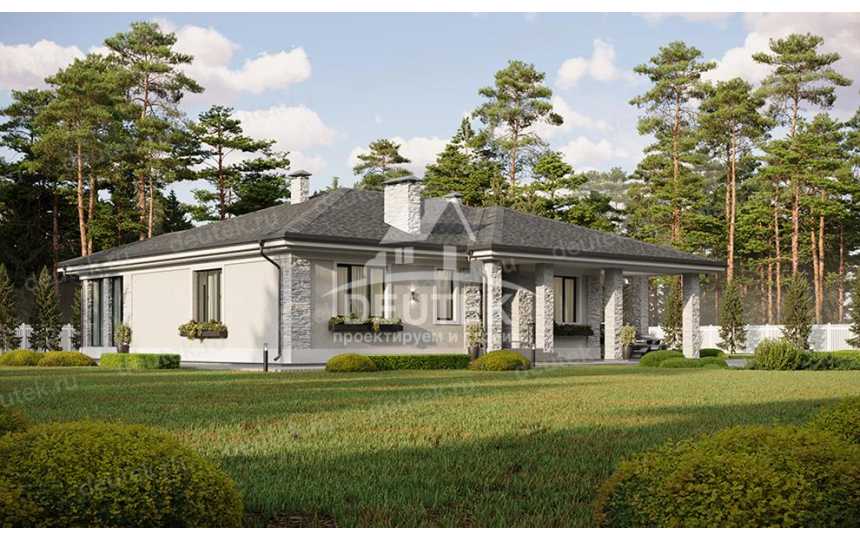 Проект квадратного одноэтажного дома с одноместным гаражом - LK-237