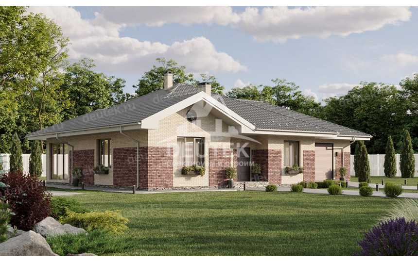 Проект одноэтажного дома из газобетонных блоков с гаражом - LK-238