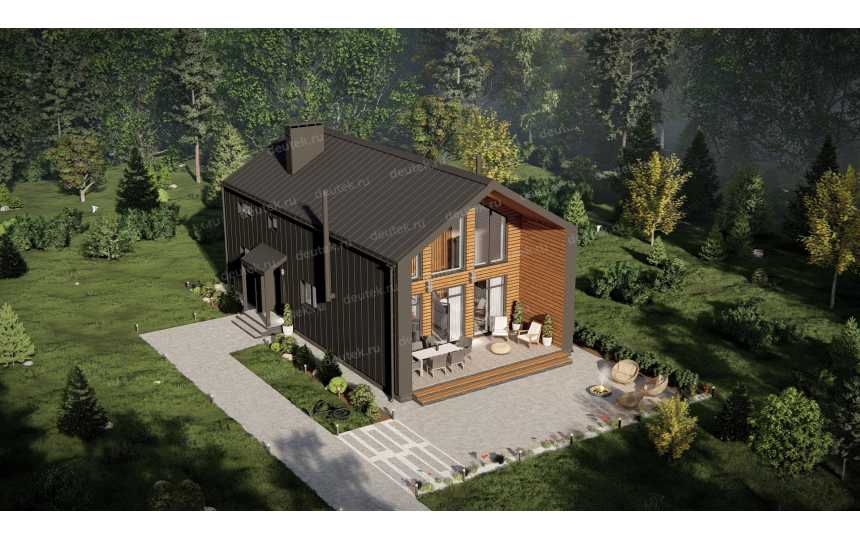 Проект одноэтажного дома в современном стиле с вторым светом - P283