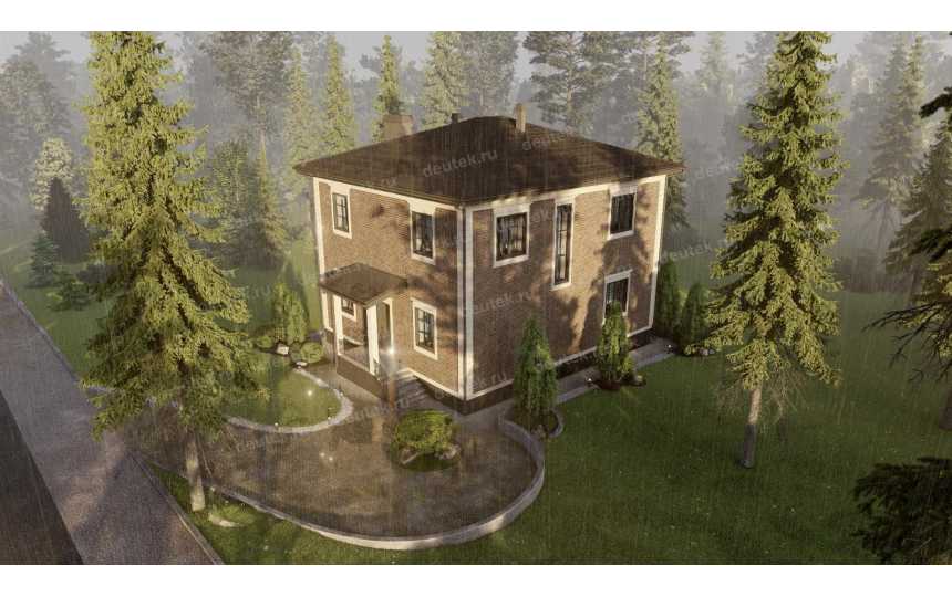 Проект квадратного двухэтажного дома с кабинетом - P303