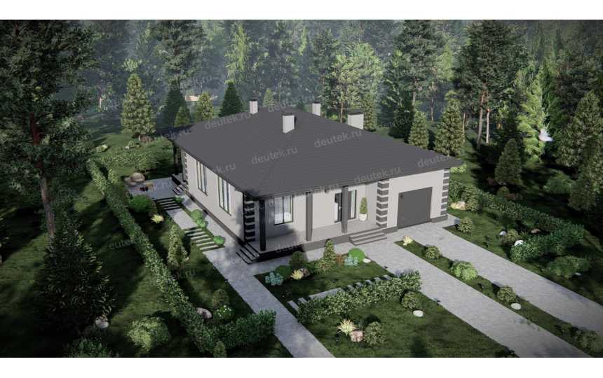 Проект узкого одноэтажного дома с одноместным гаражом - P269