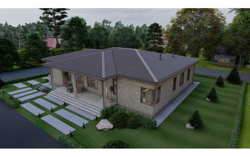 Проект узкого одноэтажного дома с пятью спальнями - P279