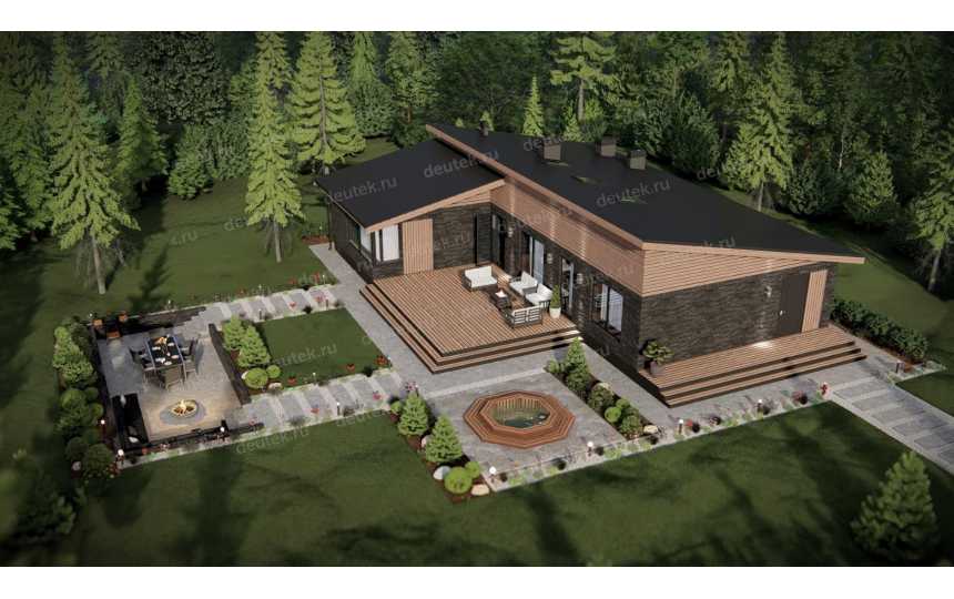 Проект углового одноэтажного дома в современном стиле - P292