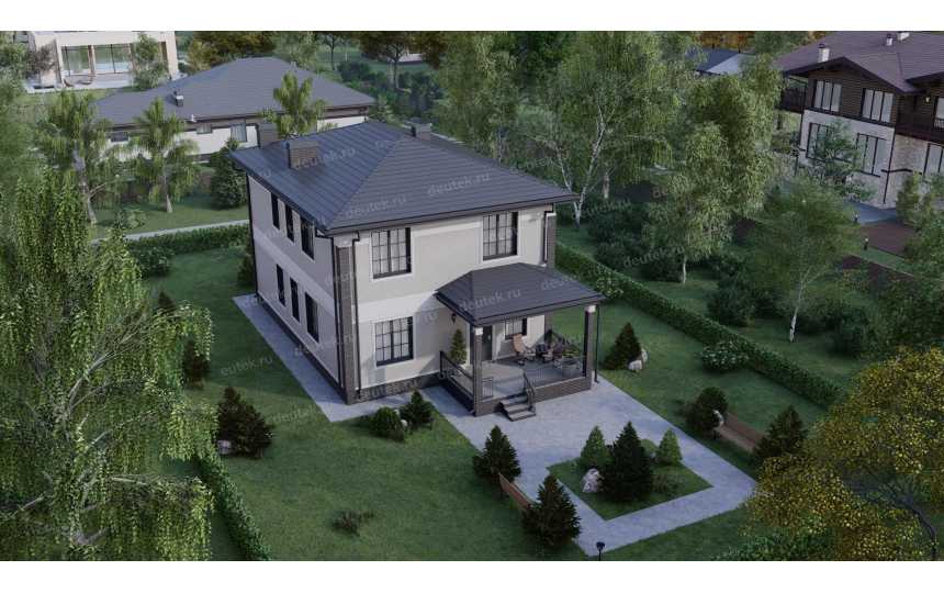 Проект узкого двухэтажного дома с четырьмя спальнями - P231