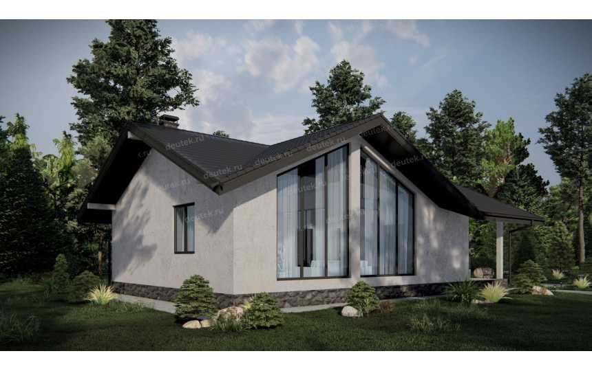 Проект узкого одноэтажного дома с большими окнами - P242-2