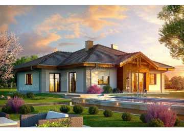 Проект европейского квадратного одноэтажного дома из керамоблоков с двухместным гаражом и камином - VR-1 VR-1