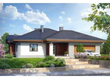 Проект европейского квадратного одноэтажного дома из керамоблоков с двухместным гаражом и камином - VR-1 VR-1