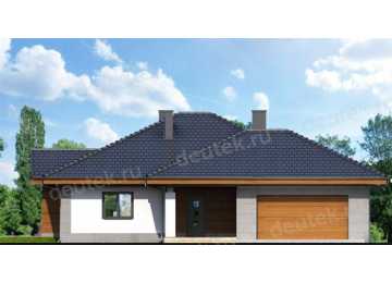 Проект европейского квадратного одноэтажного дома из керамоблоков с двухместным гаражом и камином - VR-1 VR-1