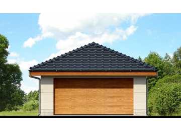 Проект узкого одноэтажного двухместного гаража из пористого бетона в европейском стиле с хозяйственным помещением -  VV-10