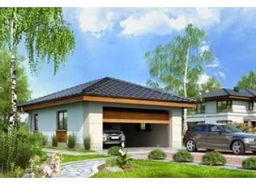 Проект узкого одноэтажного двухместного гаража из пористого бетона в европейском стиле с хозяйственным помещением -  VV-10