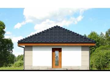 Проект узкого одноэтажного двухместного гаража из пористого бетона в европейском стиле с хозяйственным помещением -  VV-10