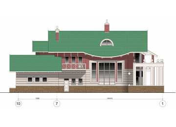 Проект узкого двухэтажного дома из кирпича в стиле барокко с двухместным гаражом, с площадью до 350 кв м и размерами 27 м на 13 м PA-18