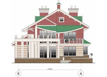 Проект узкого двухэтажного дома из кирпича в стиле барокко с двухместным гаражом, с площадью до 350 кв м и размерами 27 м на 13 м PA-18