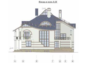 Проект узкого четырёхэтажного дома из кирпича в стиле барокко с цокольным этажом и одноместным гаражом, с площадью до 400 кв м PA-36