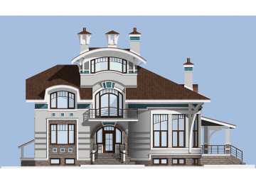 Проект трёхэтажного дома из кирпича в стиле барокко с цокольным этажом и эркерами, с площадью до 400 кв м  PA-43