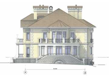 Проект квадратного трёхэтажного дома из кирпича в стиле барокко с цокольным этажом и эркерами, с площадью до 650 кв м  PA-52