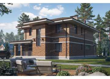 Проект двухэтажного жилого дома в европейском стиле с террасой KVR-66