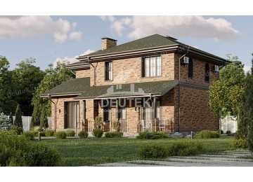 Проект квадратного двухэтажного дома из газобетона с подвалом - LK-220