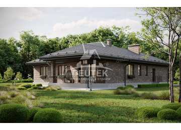 Проект узкого одноэтажного дома с одноместным гаражом и кабинетом - LK-234