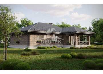 Проект узкого одноэтажного дома с одноместным гаражом и кабинетом - LK-234