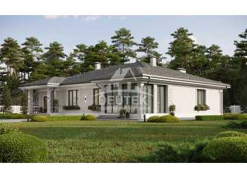 Проект квадратного одноэтажного дома с одноместным гаражом - LK-237