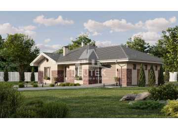 Проект одноэтажного дома из газобетонных блоков с гаражом - LK-238