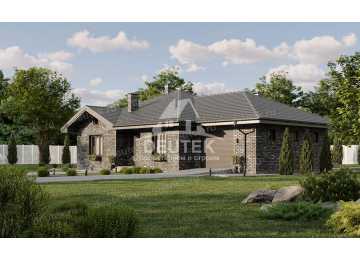 Проект жилого одноэтажного дома с гаражом и верандой - LK-251