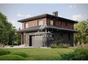 Проект жилого двухэтажного дома с одноместным гаражом и кабинетом - LK-252