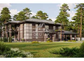 Проект узкого двухэтажного дома с навесом для 2 автомобилей и тренажёрным залом - LK-275