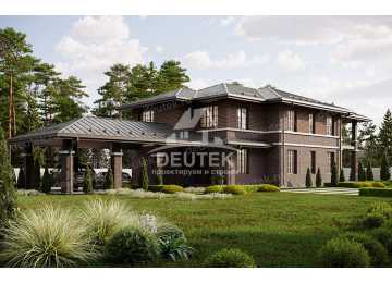 Проект узкого двухэтажного дома с навесом для 2 автомобилей и тренажёрным залом - LK-275