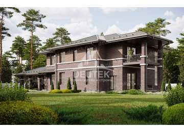 Проект узкого двухэтажного дома с навесом для 2 автомобилей и тренажёрным залом - LK-275