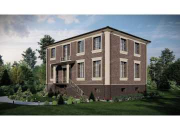 Проект узкого двухэтажного дома с цоколем и сауной - P278