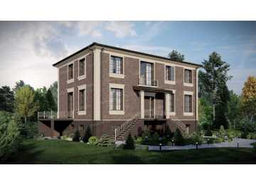 Проект узкого двухэтажного дома с цоколем и сауной - P278