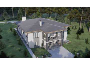 Проект узкого одноэтажного дома с гаражом и цоколем - P284