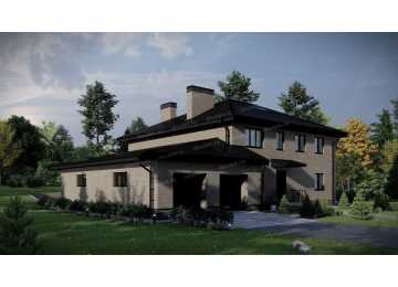 Проект узкого двухэтажного дома с двухместным гаражом - P295