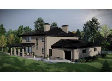 Проект узкого двухэтажного дома с двухместным гаражом - P295