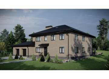 Проект узкого двухэтажного дома с двухместным гаражом - P295