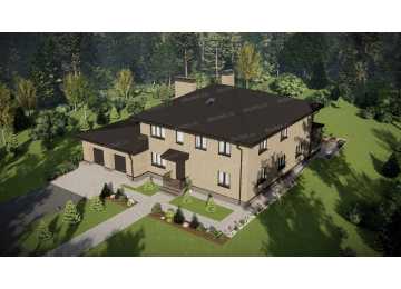 Проект узкого двухэтажного дома с двухместным гаражом - P295