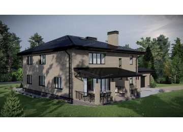 Проект узкого двухэтажного дома с двухместным гаражом - P295