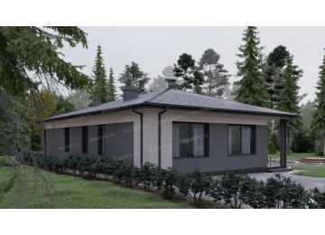 Проект углового одноэтажного дома с тремя спальнями - P300