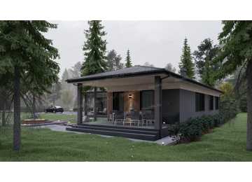 Проект углового одноэтажного дома с тремя спальнями - P300