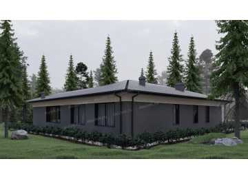 Проект углового одноэтажного дома с тремя спальнями - P300