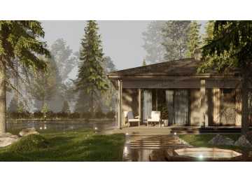 Проект углового одноэтажного дома с тремя спальнями - P300