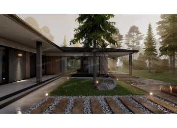 Проект углового одноэтажного дома с тремя спальнями - P300