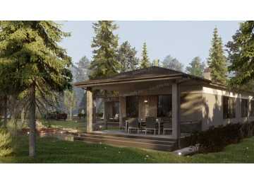 Проект углового одноэтажного дома с тремя спальнями - P300