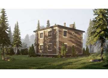 Проект квадратного двухэтажного дома с кабинетом - P303