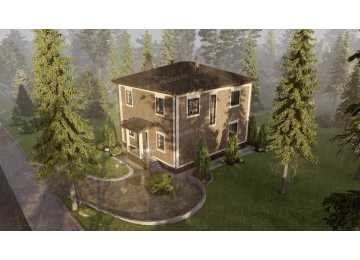 Проект квадратного двухэтажного дома с кабинетом - P303