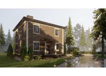 Проект квадратного двухэтажного дома с кабинетом - P303