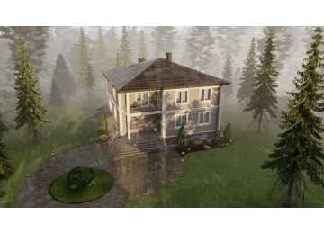 Проект квадратного двухэтажного дома с размерами 13 м на 13 м - P304